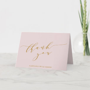 Personalized Elegant Pink Script Bridal Shower  Thank You Card