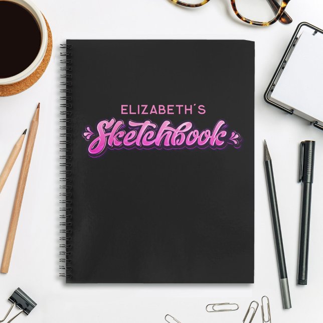 Personalized Elegant Pink Script Girl Sketchbook Notebook (Creator Uploaded)