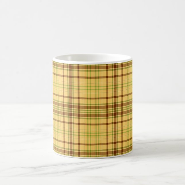 Personalized Elegant Plaid Pattern Yellow Coffee Mug (Center)