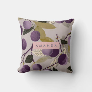 Personalized Elegant Plum Botanical Floral Design Throw Pillow