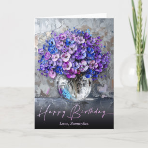 Personalized Elegant Purple and Blue Flowers Card
