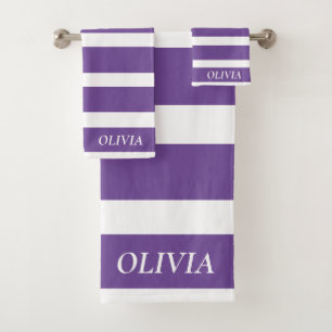 Personalized Elegant purple and white Bath Towel Set