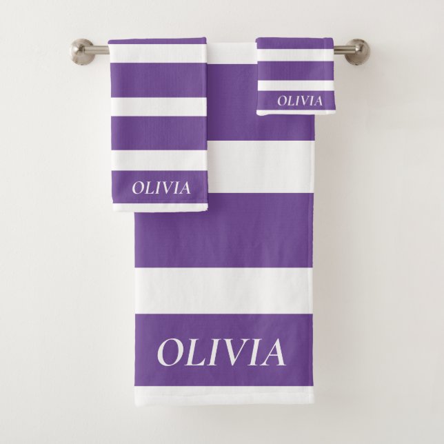 Personalized Elegant purple and white Bath Towel Set (Insitu)