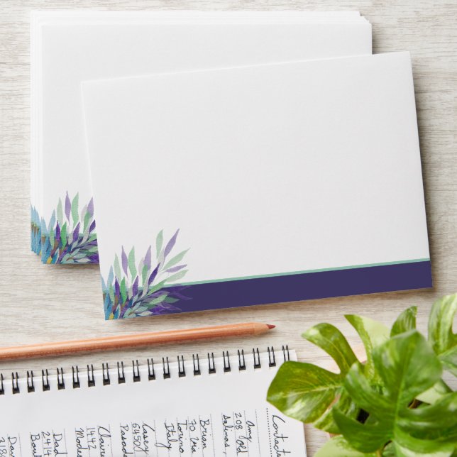 Personalized Elegant Purple Boho Floral Wedding Envelope (Stacked)