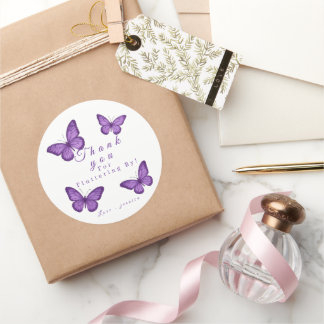 Personalized Elegant Purple Butterfly Bridal Classic Round Sticker
