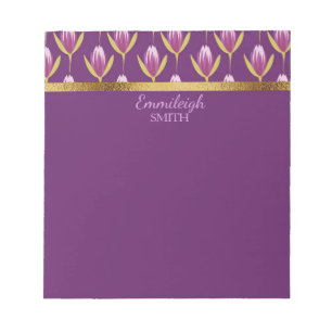 Personalized Elegant Purple Floral and Gold Notepad