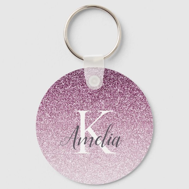 Personalized Elegant Purple Glitter Monogram Name Keychain (Front)