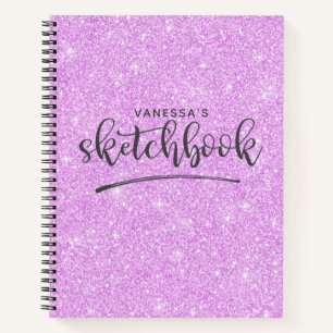 Personalized Elegant Purple Glitter Sketchbook Notebook
