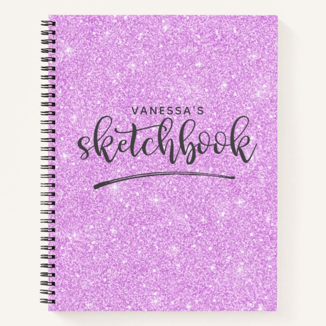 Personalized Elegant Purple Glitter Sketchbook Notebook (Front)