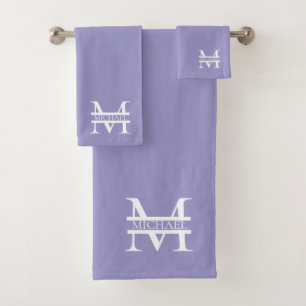 Personalized Elegant Purple Monogram and Name Bath Towel Set