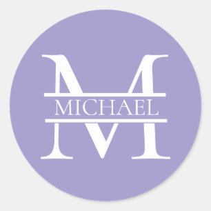 Personalized Elegant Purple Monogram and Name Classic Round Sticker