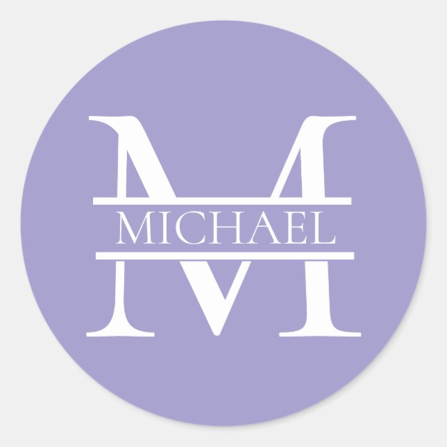 Personalized Elegant Purple Monogram and Name Classic Round Sticker (Front)