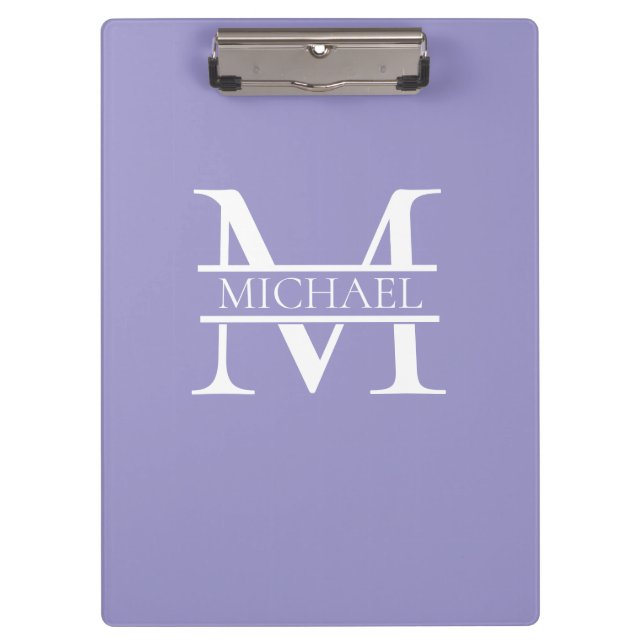 Personalized Elegant Purple Monogram and Name Clipboard (Front)