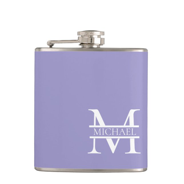 Personalized Elegant Purple Monogram and Name Hip Flask (Front)