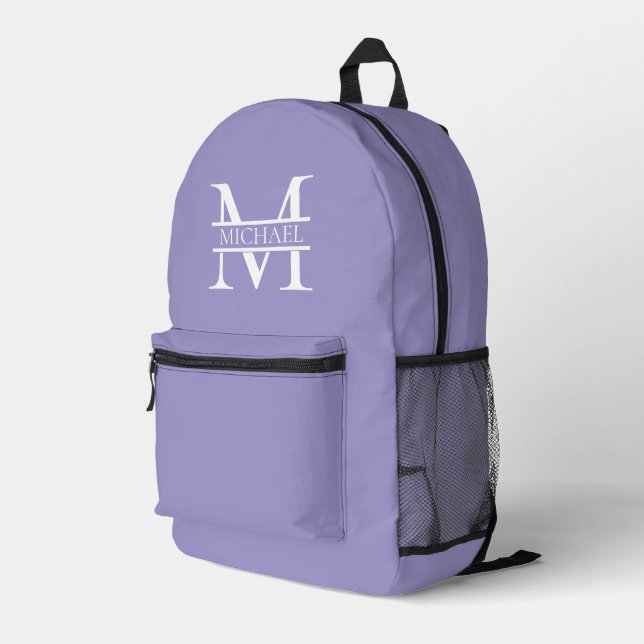 Personalized Elegant Purple Monogram and Name Printed Backpack (Back Corner Right)