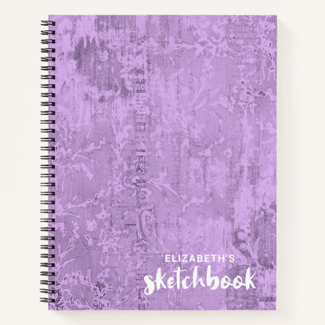 Personalized Elegant Purple Sketchbook Your Name Notebook (Front)