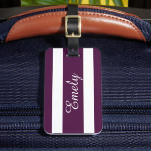 Personalized Elegant Purple Striped Pattern Name Luggage Tag