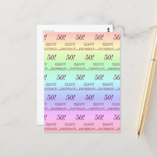 Personalized Elegant Rainbow Stripes 50th Birthday Postcard