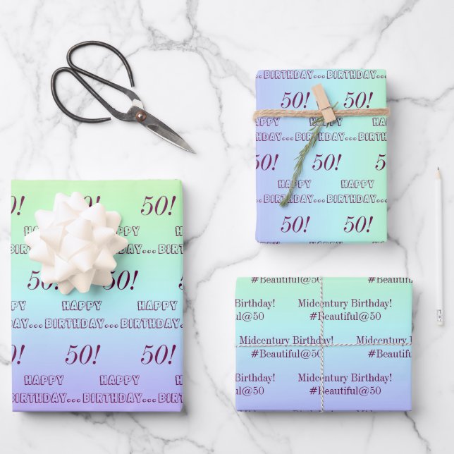 Personalized Elegant Rainbow Stripes 50th Birthday Wrapping Paper Sheet (Front)