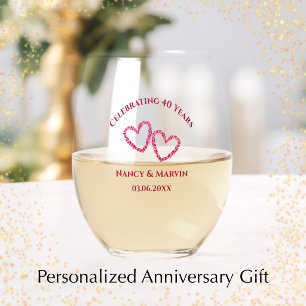 Personalized Elegant Red 40th Anniversary Gift Stemless Wine Glass