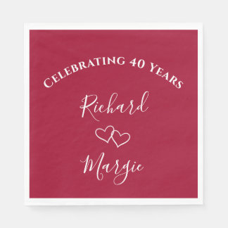 Personalized Elegant Red 40th Anniversary Party Napkin
