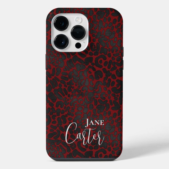 Personalized Elegant Red Black Leopard iPhone Case (Back)