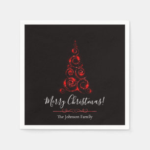 Personalized Elegant Red Glitter Christmas Tree Napkin