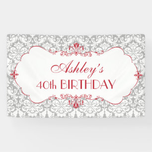 Personalized Elegant Red Grey Birthday Banner