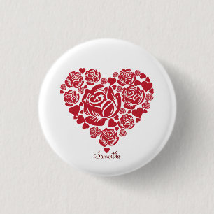 Personalized Elegant Red Rose Heart Valentine's 1 Inch Round Button