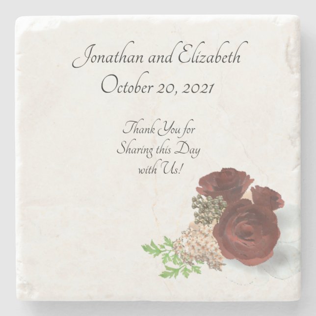 Personalized Elegant Rose Corsage Stone Coaster (Front)
