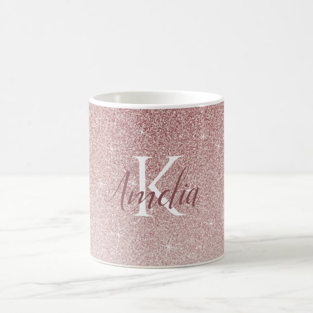 Personalized Elegant Rose Gold Glitter Monogram Coffee Mug (Center)