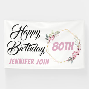 Personalized elegant rustic pink flowers birthday  banner