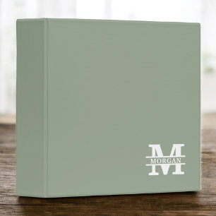 Personalized Elegant Sage Green Monogram and Name Binder