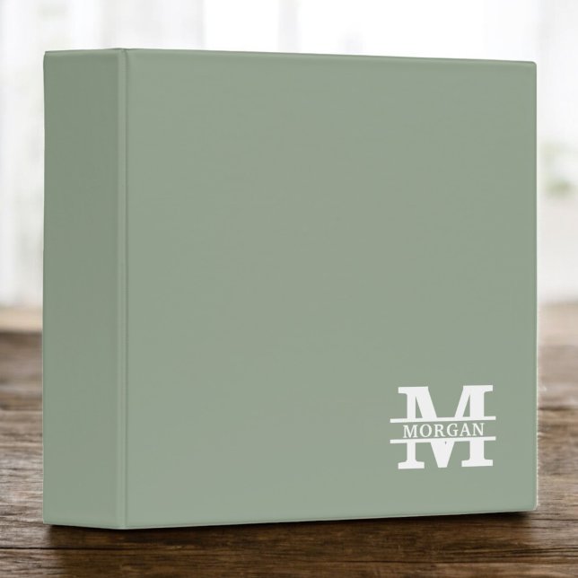 Personalized Elegant Sage Green Monogram and Name Binder (Creator Uploaded)