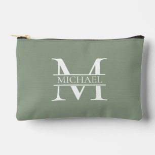 Personalized Elegant Sage Green Monogram & Name Accessory Pouch