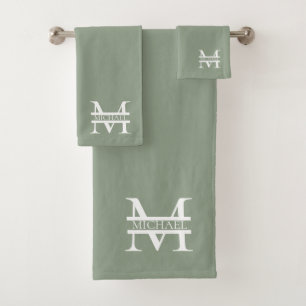 Personalized Elegant Sage Green Monogram & Name Bath Towel Set