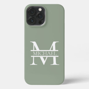 Personalized Elegant Sage Green Monogram & Name iPhone 13 Pro Max Case
