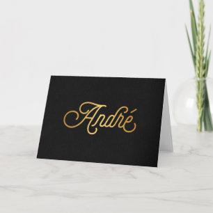 Personalized Elegant Script André Gold Black Holiday Card