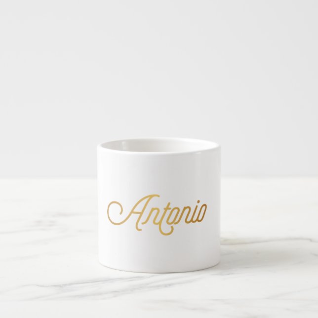Personalized Elegant Script Antonio Gold Black Espresso Cup (Front)