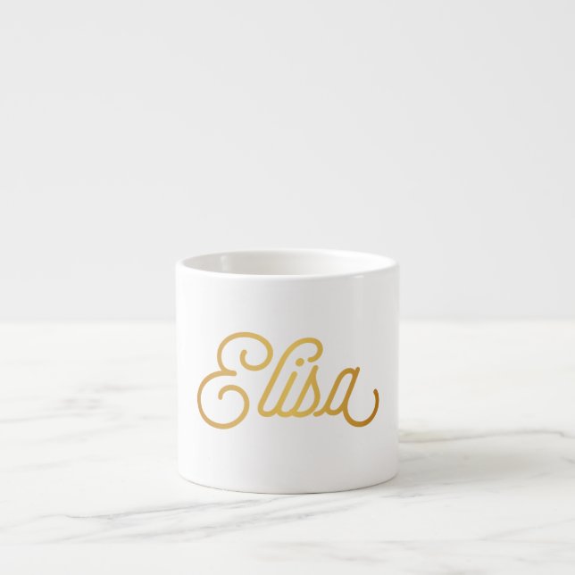 Personalized Elegant Script Elisa Gold Black Espresso Cup (Front)