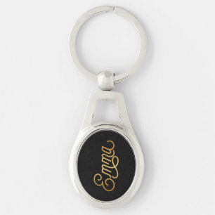 Personalized Elegant Script Emma Gold Black Keychain