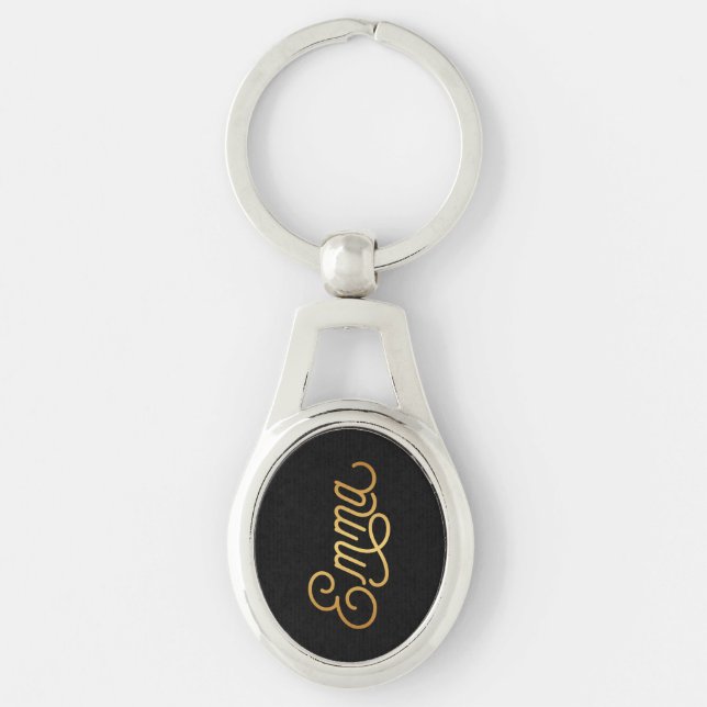 Personalized Elegant Script Emma Gold Black Keychain (Front)