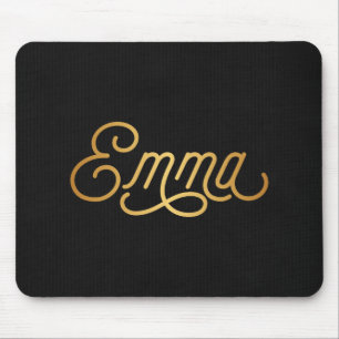 Personalized Elegant Script Emma Gold Black Mouse Pad