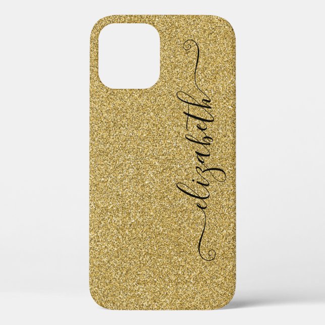 Personalized Elegant Script Gold Glitter Case-Mate iPhone Case (Back)