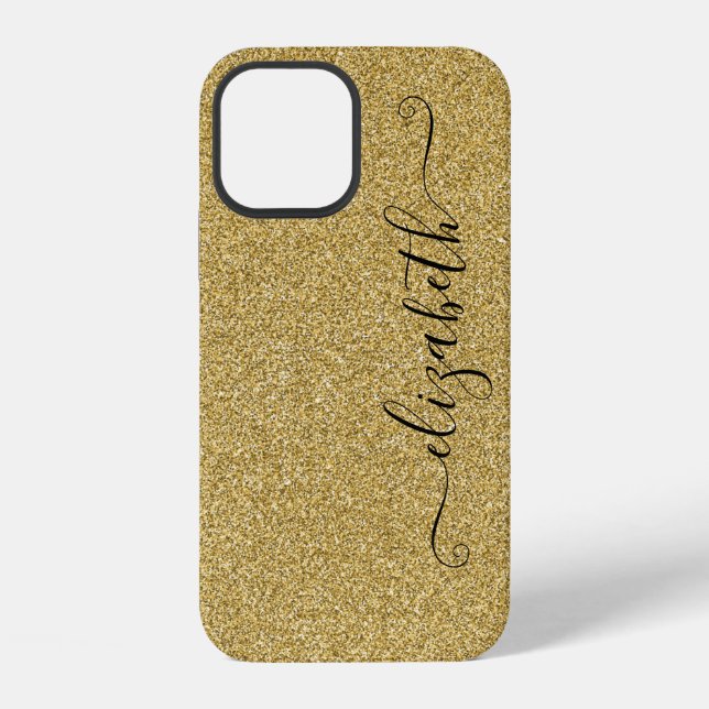 Personalized Elegant Script Gold Glitter iPhone Case (Back)