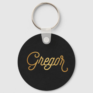 Personalized Elegant Script Gregor Gold Black Keychain