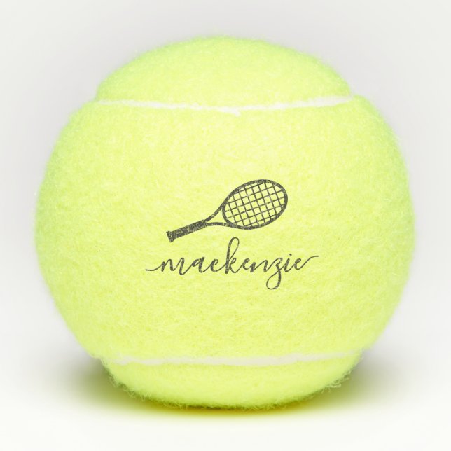 Personalized Elegant Script Grey Name Tennis Balls (Front)