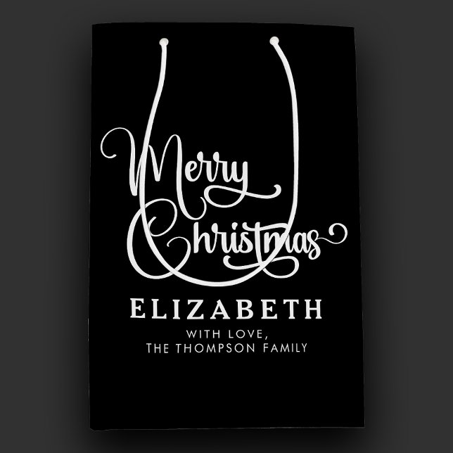 Personalized Elegant Script Merry Christmas Custom Medium Gift Bag (Creator Uploaded)