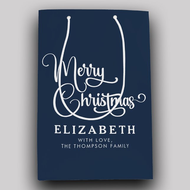 Personalized Elegant Script Merry Christmas Custom Medium Gift Bag (Creator Uploaded)
