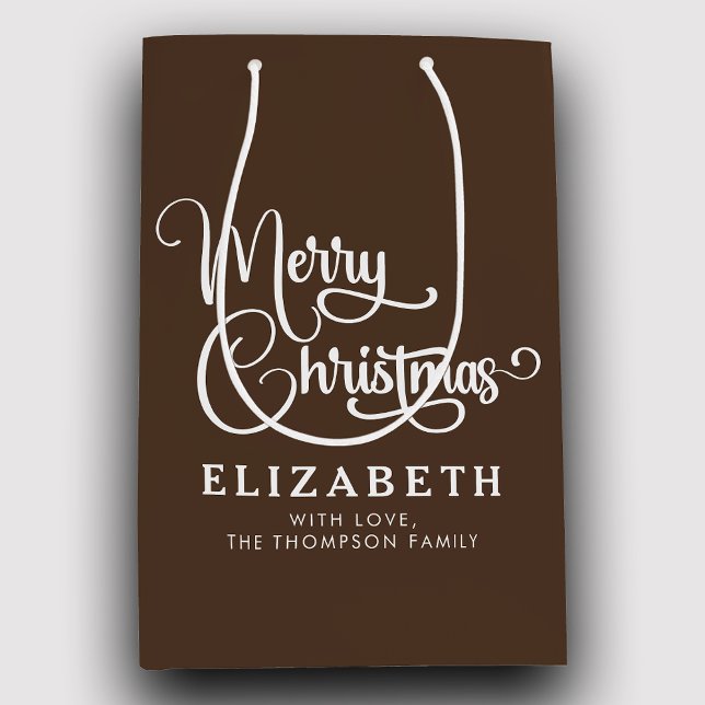 Personalized Elegant Script Merry Christmas Custom Medium Gift Bag (Creator Uploaded)